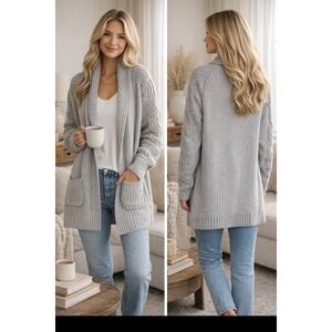 Haven Well Within Ribbon Cardigan Sweater M Cottagecore Quiet Luxury Cable Grey